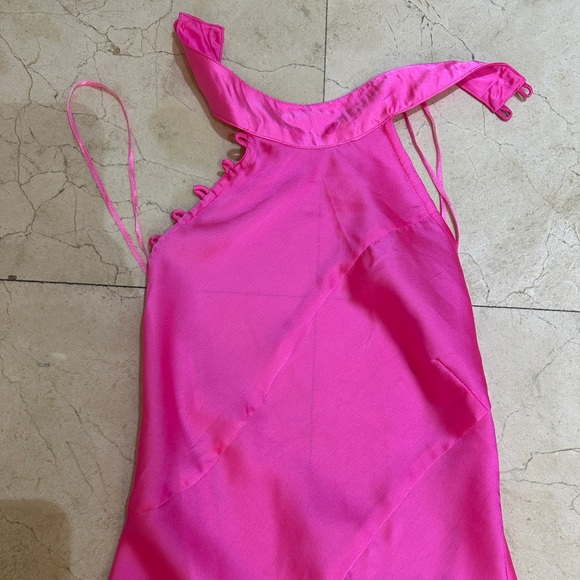 New ASOS DESIGN satin mini dress with rouleaux loop - Pink - Picture 8 of 8